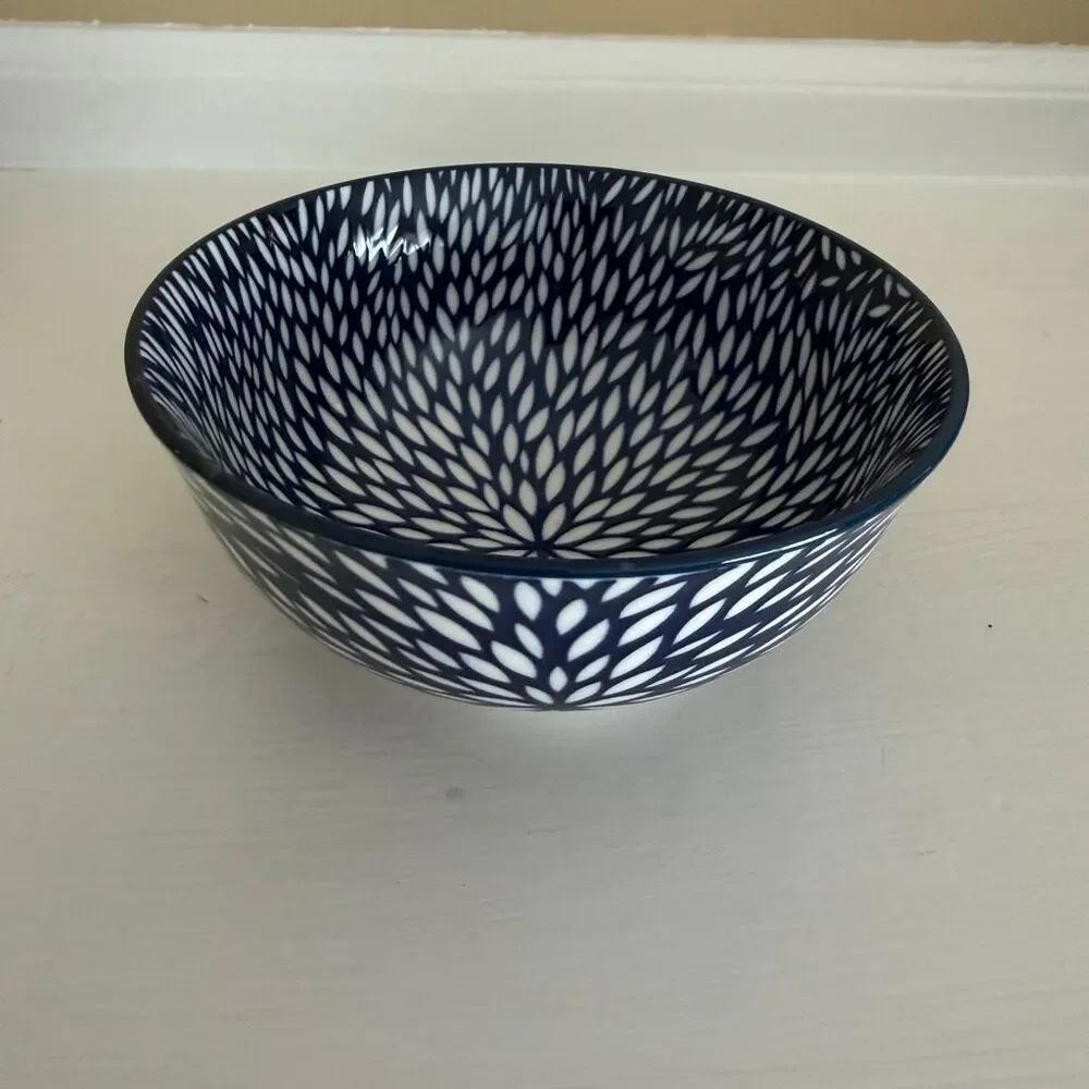 Emika Blue & White Pattern Bowl | Indigo Floral Burst Interior | Small Ceramic B